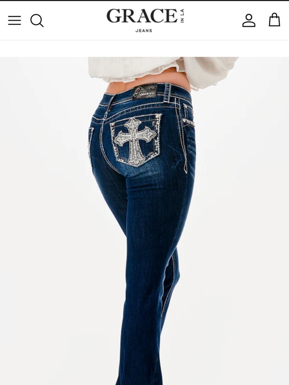 Grace in LA Cross Motif Boot Cut Jeans Size 26 Inseam 32 Nice!